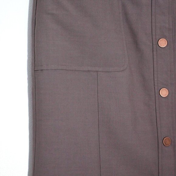 Vintage 90s RODIER Taupe Pencil Skirt Deep Pockets Snap Front Closure - Picture 5 of 5